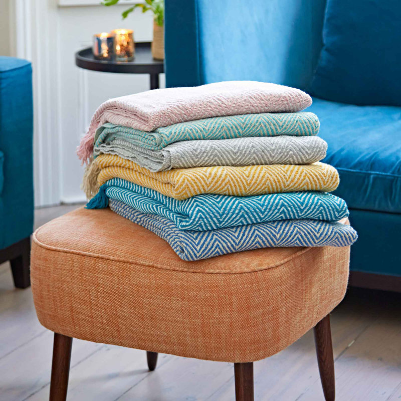 Chevron Recycled Cotton Throw, Blue
