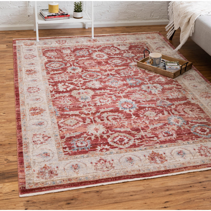 Tapis rouge / gris Croasmun, Rectangle 2 pi 2 po x 3 pi 1 po