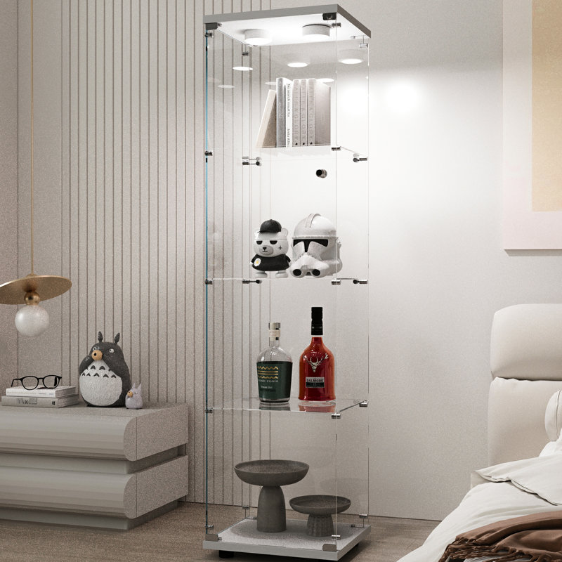 Armoire de rangement en verre trempé, blanc, H 63,16 po x L 15,85 po, l 13,96 po, avec pieds réglables pour classeur de garage en hauteur, longueur, largeur, stabilité du sol
