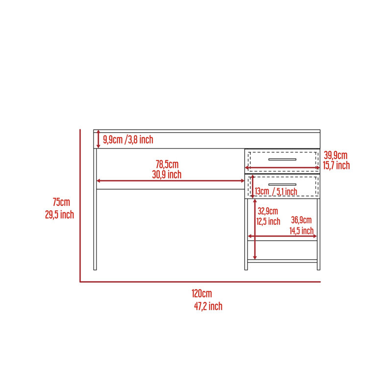 Drawer Computer Desk, One Lower Shelf, Black