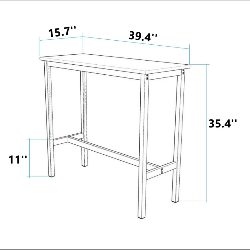 Table de bar rectangulaire en métal - l 39 po x H 35 po x P 16 po, Noyer / noir