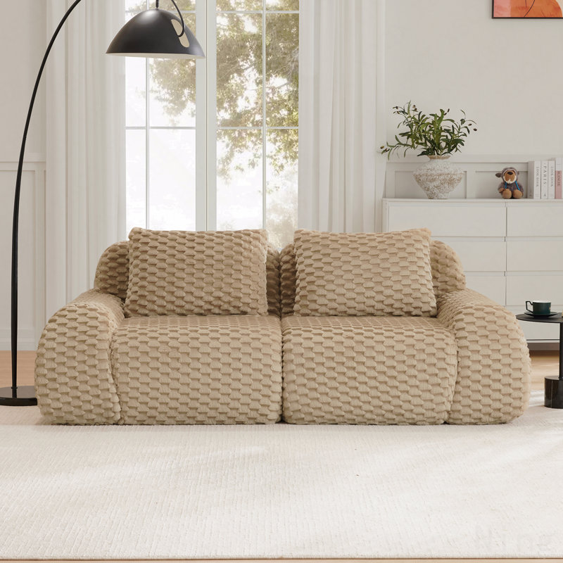 2-Seat Modular Flannelette Sectional Sofa with Anti-Slip Base - Light Camel, Light Camel
