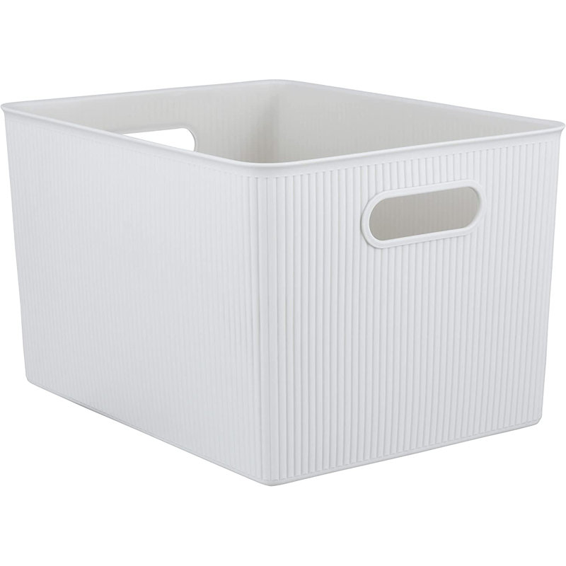 Panier en plastique nervuré, Blanc cassé, 1
