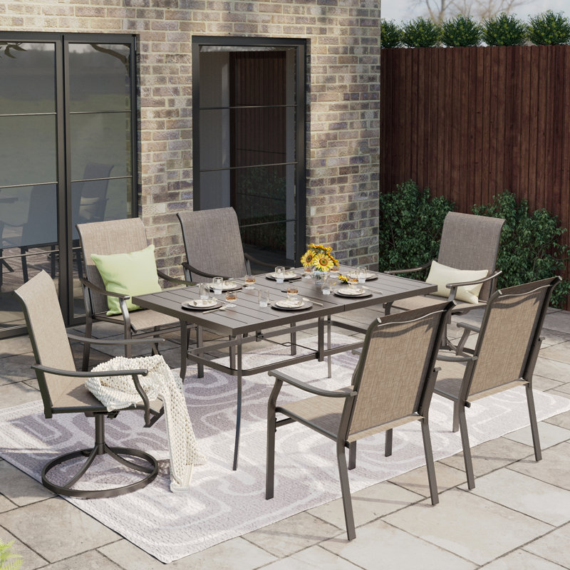 6-Person Rectangle Outdoor Patio Dining Set Heavy Duty Metal Table With Sling Chairs