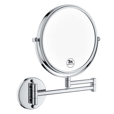 8 Inch LED Wall Mount Two-Sided Magnifying Makeup Vanity Mirror With 12 Inch Extension, 1X/3X Magnification, 360 Degree Rotation, And Waterproof Butto