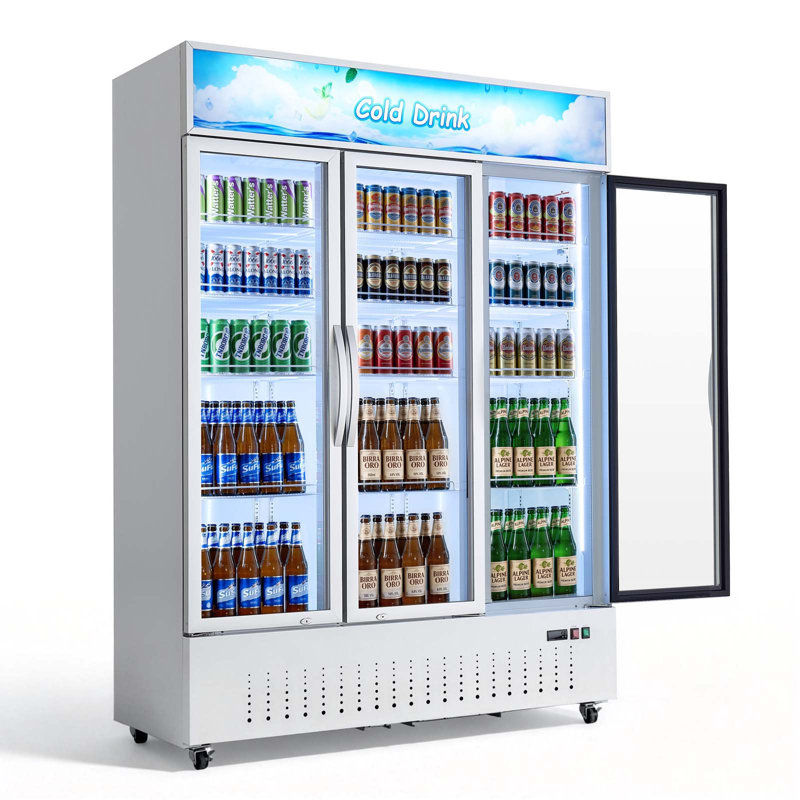 Réfrigérateur commercial de type commercial, refroidisseur de boissons vertical 36,4 pieds cubes / 1030L, réfrigérateur à 3 portes vitrées avec caisson lumineux personnalisable, 12 tablettes réglables, éclairage à DEL doux et roulettes