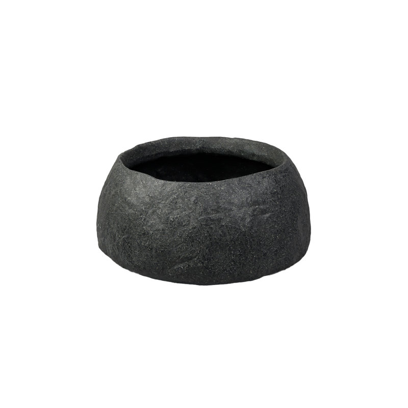 Latitude Run® Black Terrarock Artisan Bowl, Durable Indoor/Outdoor Plant Pot, Rustic Texture For Succulents, Cactus, Gardens, Patios, Home, And Office Decor, 11" Diameter & 8" Tall