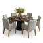 Ensemble de table de salle à manger pour 6 personnes avec table ronde unie et 6 fauteuils rembourrés en lin-1882173171