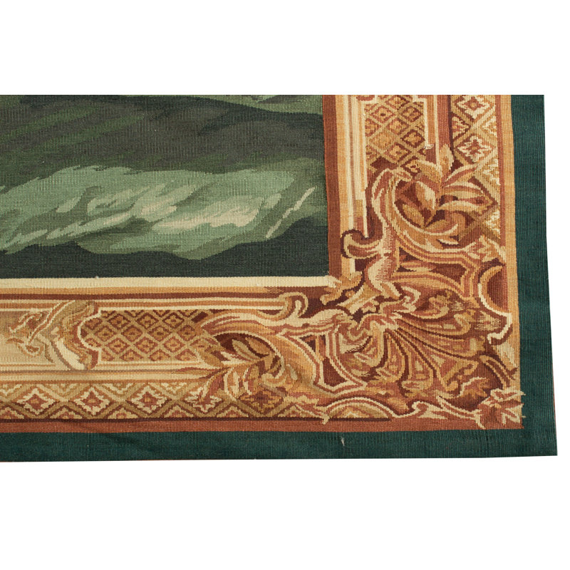 Hand-Knotted High-Quality Green and Red Area Rug