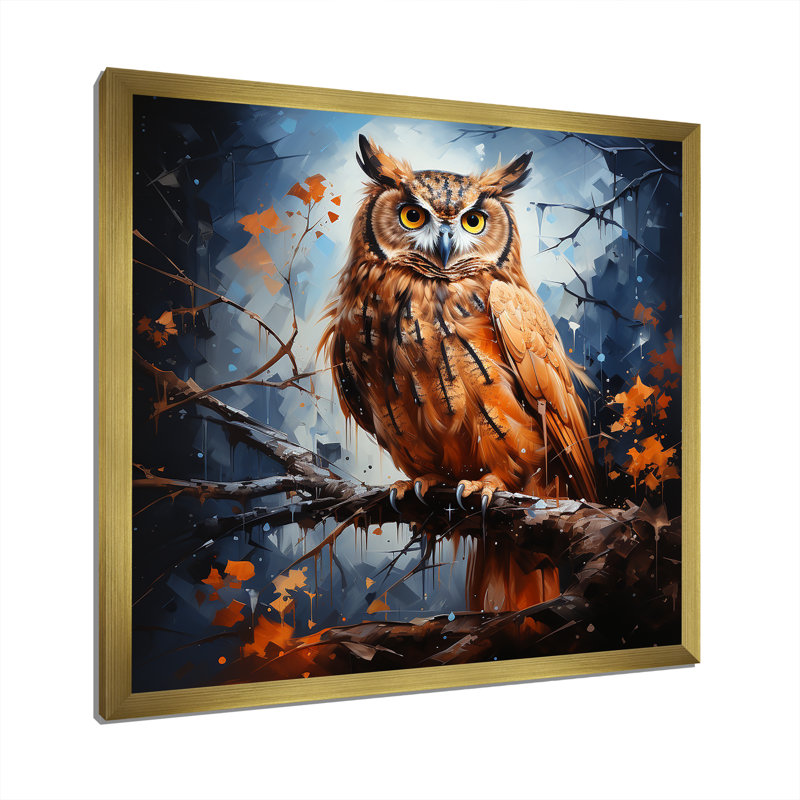 «Owl Twilights Mystique I» sur toile, Cadre doré simple, H 16 po x l 16 po x P 1 po