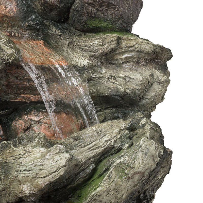 5-Tier Rock Floor Fountain With LED Lights, 81", Brown, 81" H x 42" W x 33" D