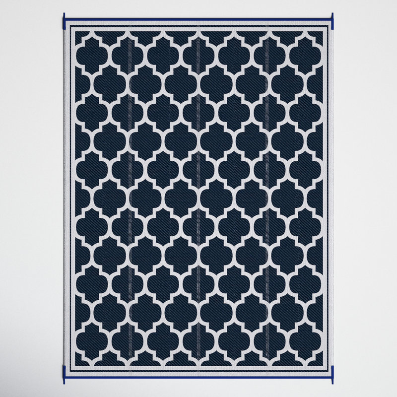 Tapis géométrique en polypropylène bleu foncé, Rectangle 9 pi x 12 pi