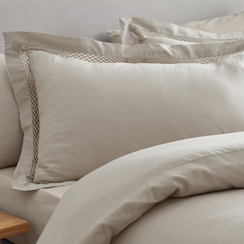 Classic Lattice Lace Duvet Cover Set, Double Duvet Cover Set + 2 Standard Pillowcases, Natural