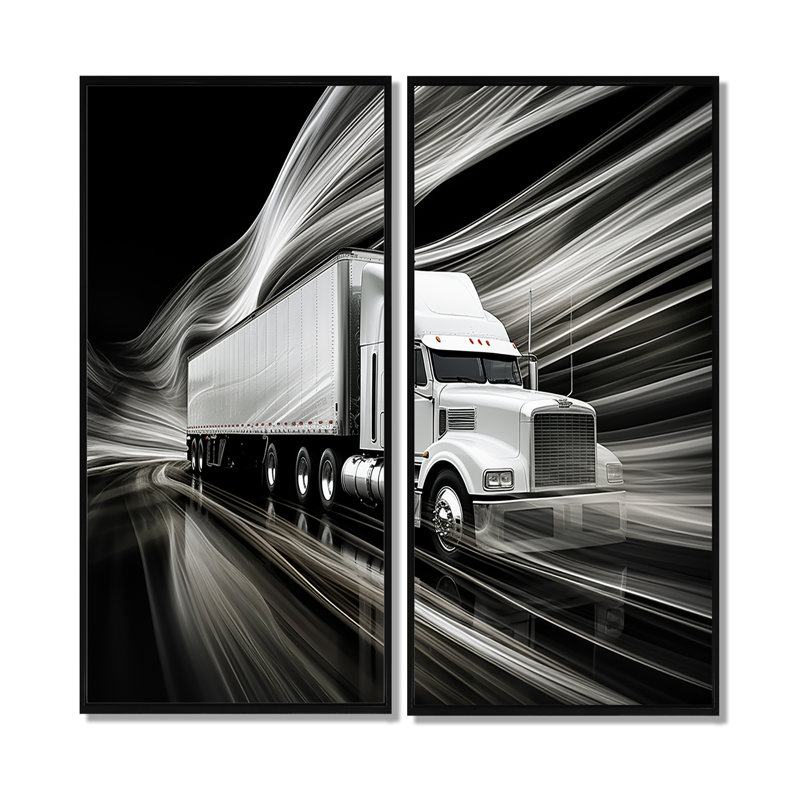 Camion, 53 pi, translucide Rhythms I - art mural gris, H 32 po x l 32 po, Impression encadrée flottante, Noir