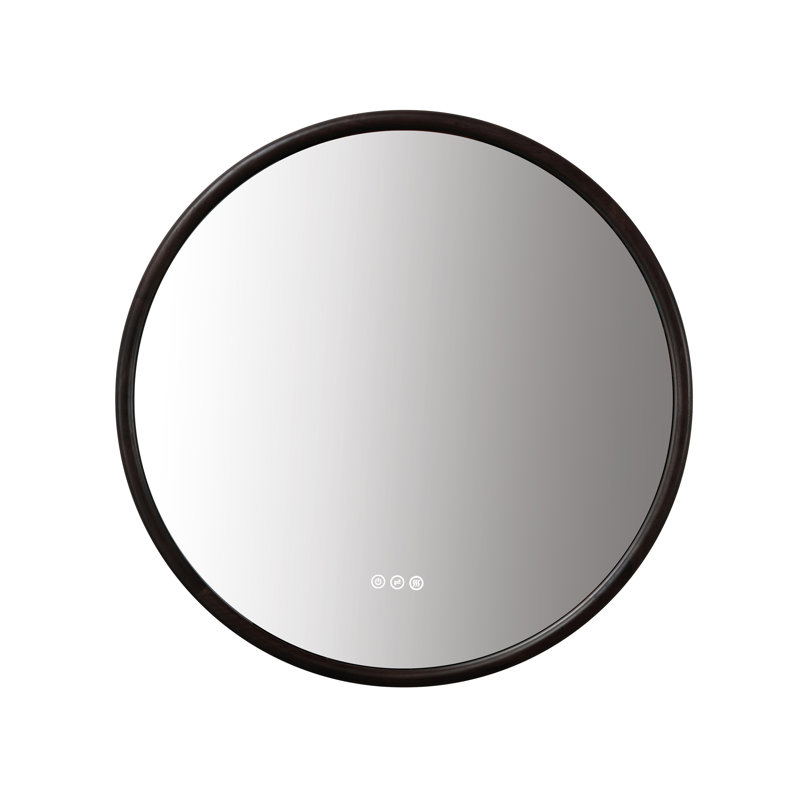 Miroir anti-buée en chêne naturel Veener, 29,52 po x 29,52 po, Rond, Noyer foncé