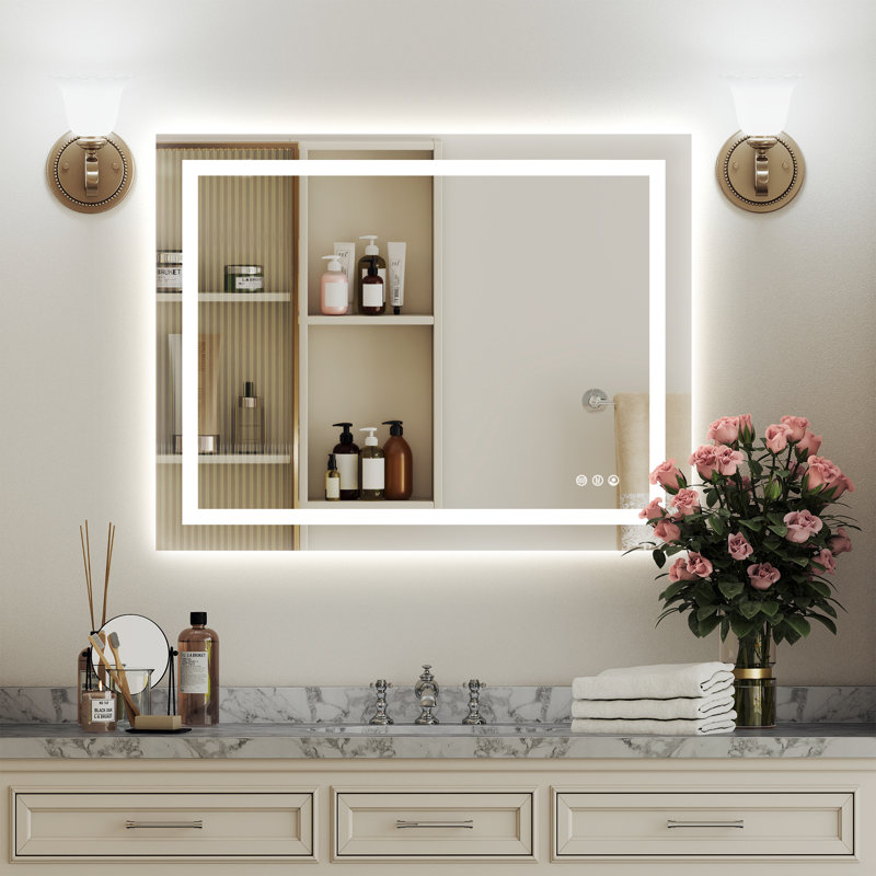 Miroir de salle de bain à DEL certifié UL avec antibrouillard à intensité variable, 36 po x 28 po