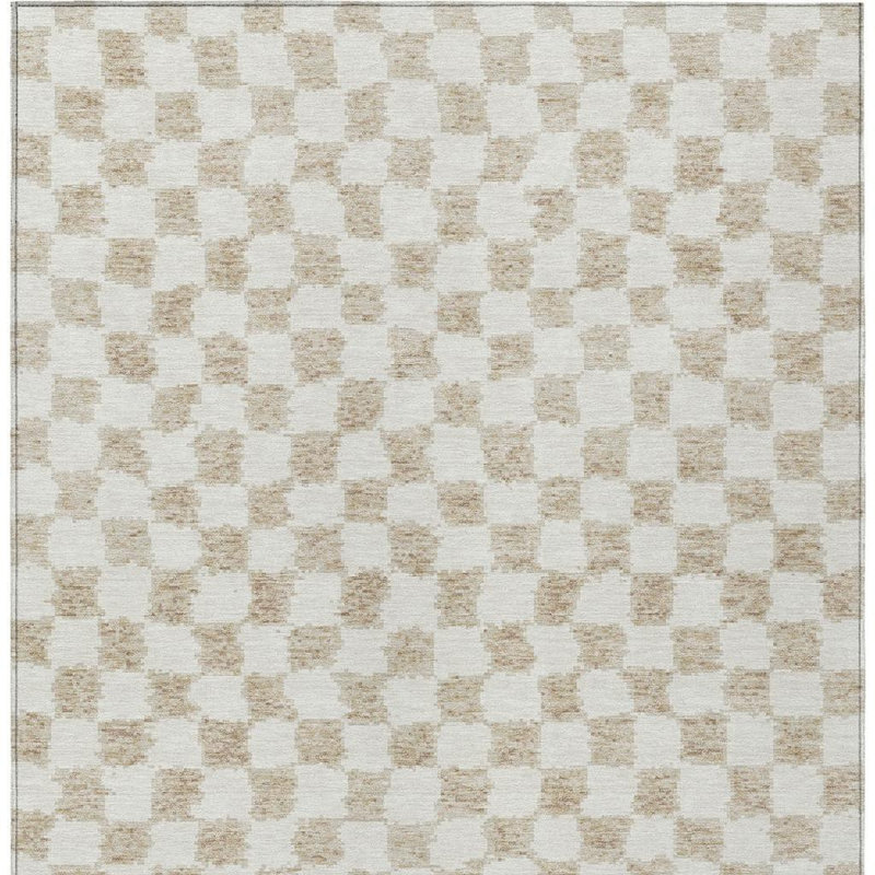 3' X 5' Beige And Ivory Geometric Washable Indoor Outdoor Area Rug