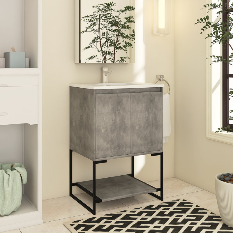 Ensemble de meuble-lavabo simple 24 po avec plateau en résine Belem, Gris anthracite, Blanc