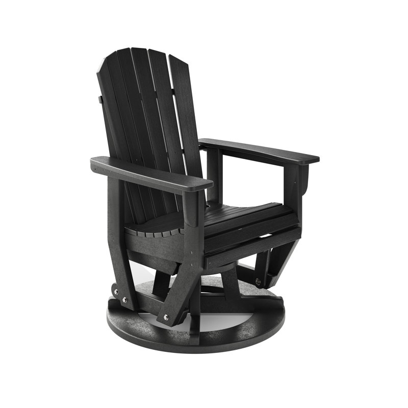 Black HDPE Outdoor Swivel Glider Chair with Adirondack Design