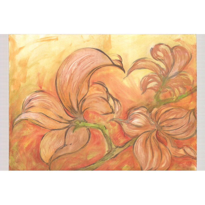 Peachy Painted Blooms - Wrapped Canvas Painting, 30cm H x 46cm W x 3.8cm D