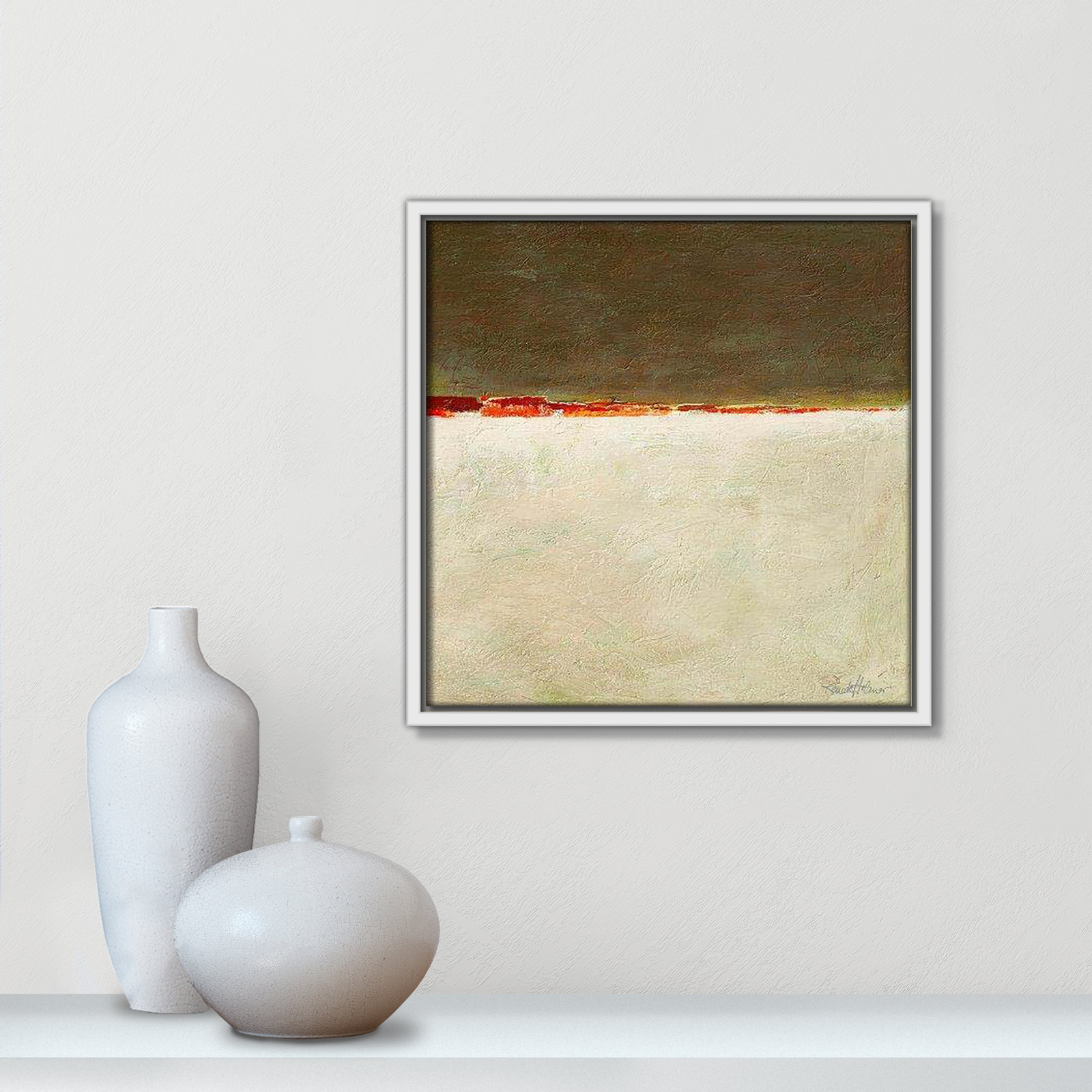 Orange Horizon I Print, 13.5'' H x 13.5'' W x 2'' D, White Framed