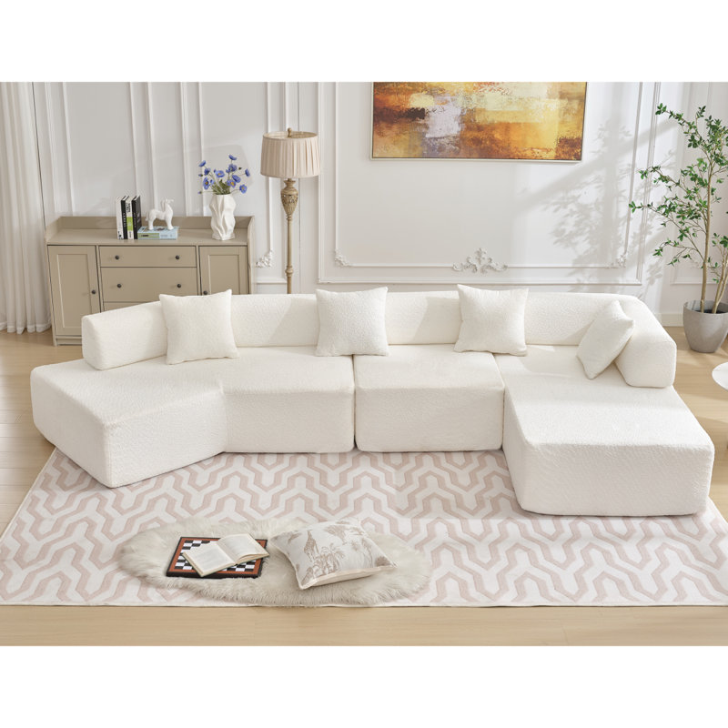 Canapé moderne en L de 140 po, sans assemblage requis, canapé modulaire, canapé avec méridienne, canapé rembourré en mousse gratuit
