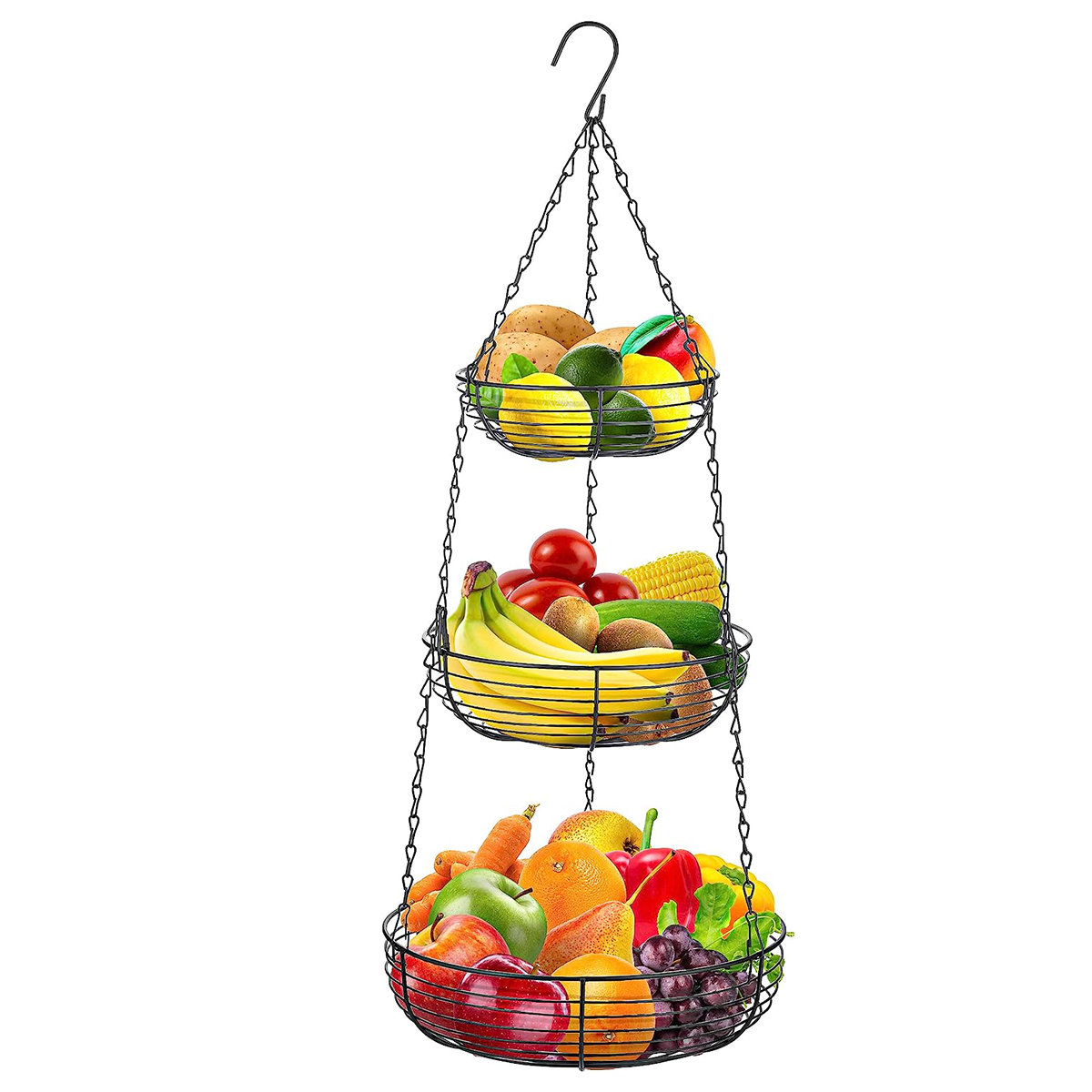 17 Stories Tansey Hanging Fruit 3 Tier Metal Basket Set | Wayfair