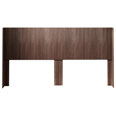 Tête de lit murale à oreilles cannelée en bois de noyer de taille très grand 80,2 po avec aspect véritable et apparence de sculpture 3D