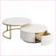 Blanc moderne et rond Table basse dorée avec tiroir, conception gigogne peu encombrante pour le salon