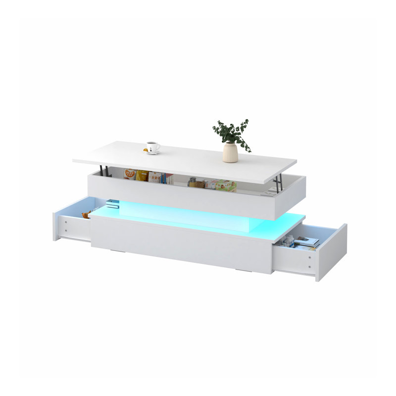 Table basse pliable à trois niveaux de couleur blanche avec tiroirs pour meubles de salon