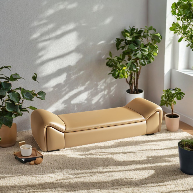Banc rembourré en cuir Jemere, Orange, H 20,47 po x l 68,89 po x P 19,68 po