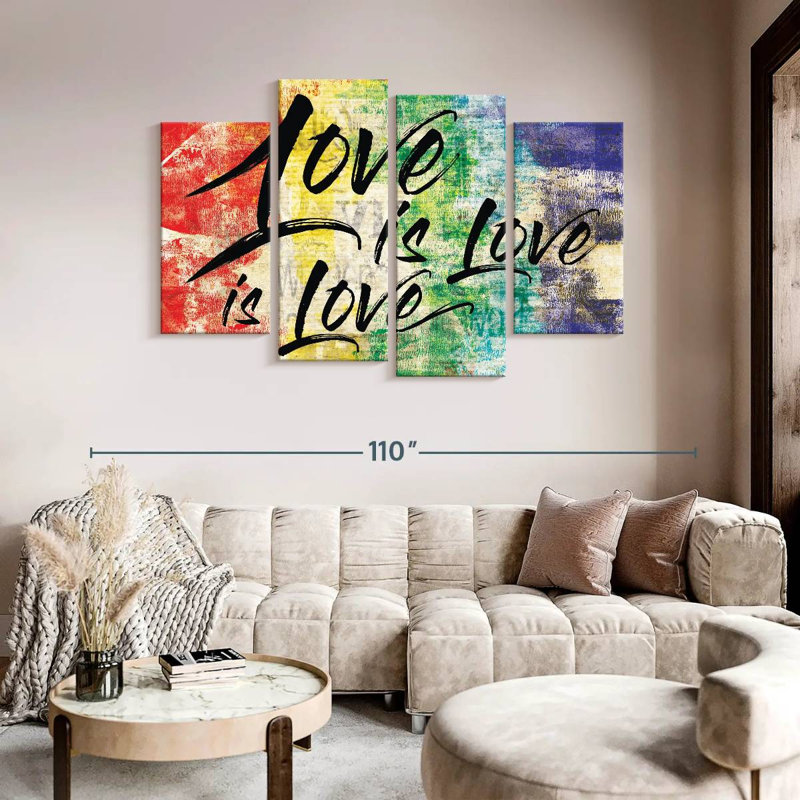 «Love Is Love Is Love», reproduction sur toile tendue 4 pièces, H 54 po x l 84 po x P 1,25 po