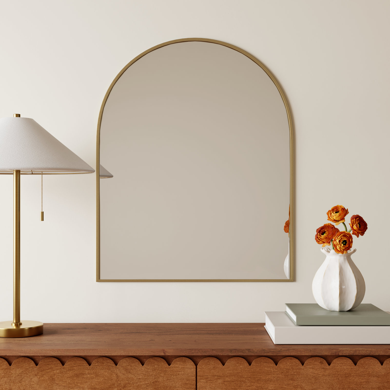 Sabine Metal Arch Wall Mirror, Brass, 30" x 27"