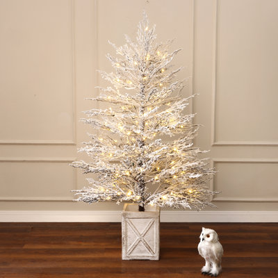 5Ft Pre-Lit Snowy Artificial Christmas Tree in MgO Crate