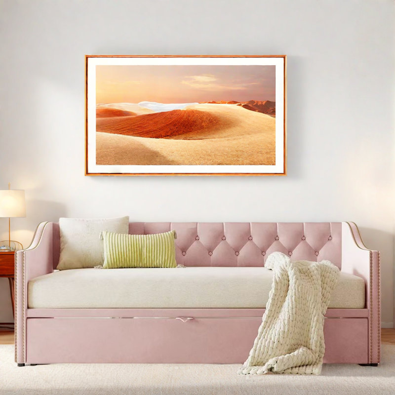 Upholstered Daybed With Pop Up Trundle, Pink