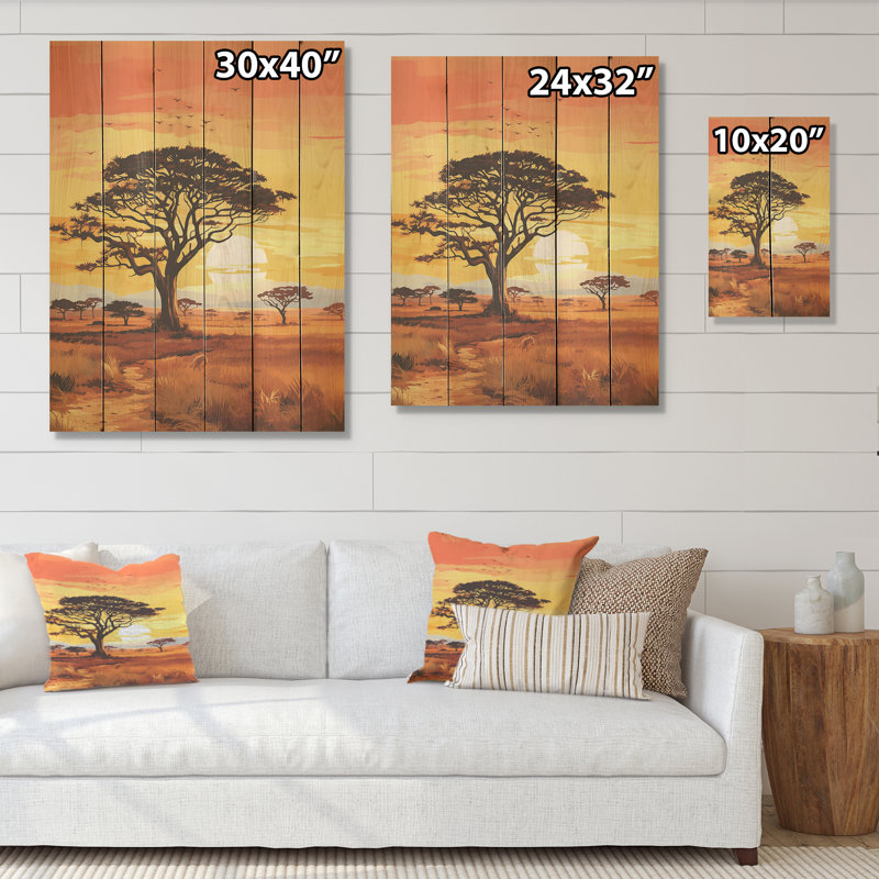 Arbre africain Ambiance Savana - Art africain sur bois de pin naturel, H 40 po x l 30 po