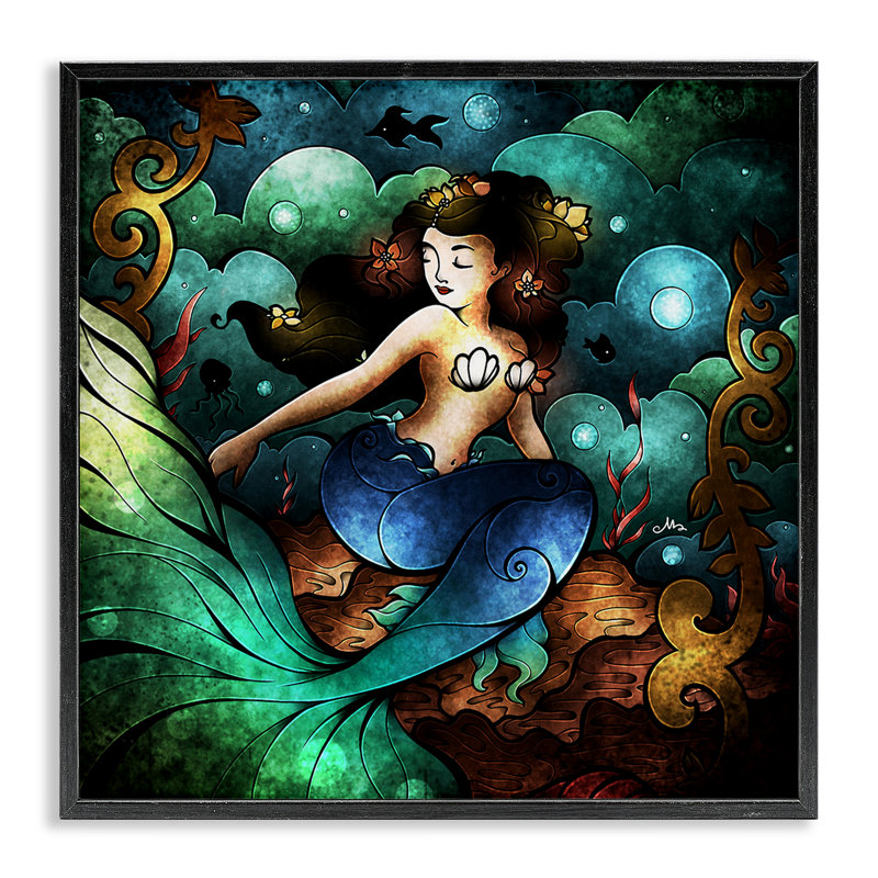 «Vivid Deco Mermaid», dessin de Mandie Manzano, H 24 po x l 24 po, Giclée encadrée noir minuit