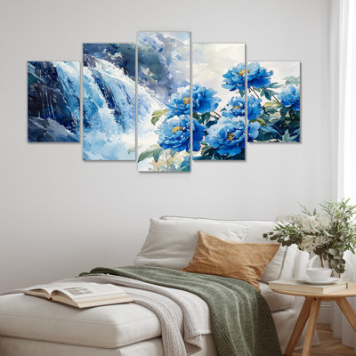 Pivoines par la chute d'eau I - By - Art mural traditionnel pour salon diamant