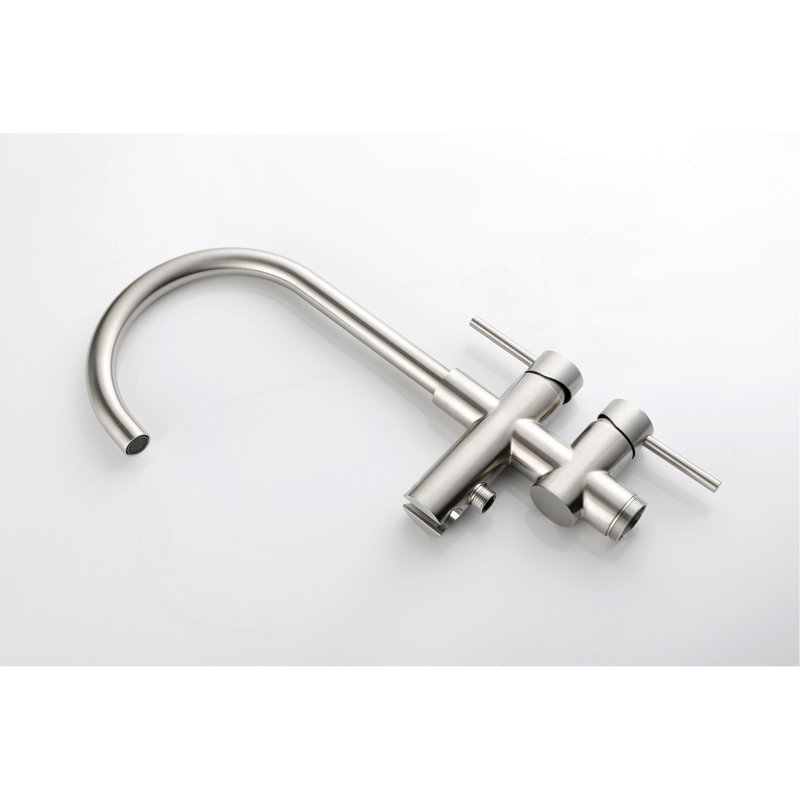 Mount Bathtub Faucet Freestanding Tub Filler Brushed Nickel Standing High Flow Shower Faucets with Handheld Shower Mixer Taps Swivel Spout