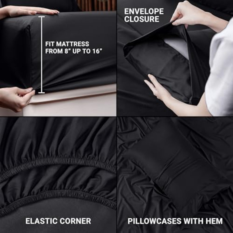 Twin XL Sheets - 3 Piece Bedding - Brushed Microfiber - Shrinkage And Fade Resistant - Easy Care (Twin Extra Long Black)