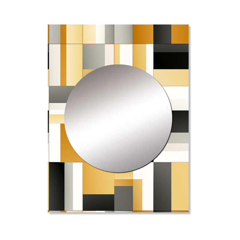 Pentworth Taupe Geometric Blocks Harmony - Geometric  Wall Mirror, Geometric Decorative Mirror, Printed Metal Art, 40" x 30"