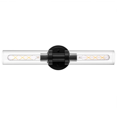 Appliques murales noires, luminaire de salle de bain 2 lumières à intensité variable avec abat-jour en verre transparent, lumières murales modernes pour miroir, meuble-lavabo, cuisine, salle de bain, couloir, ampoules E26 T10