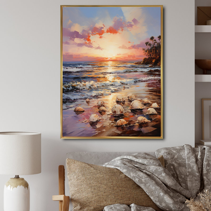 Impression sur toile Woollard Seashell Impressionist Shores, H 44 po x l 34 po x P 1,5 po, Cadre flottant doré
