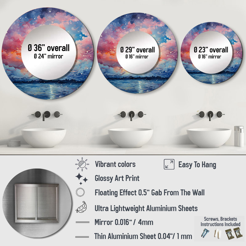 Photo colorée ciel illusion éthérée I - décoration murale miroir rond ciel, 23 po x 23 po