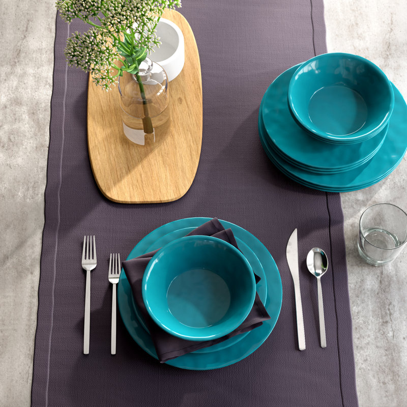 Teal Melamine 12-Piece Dinnerware Set, Service for 4