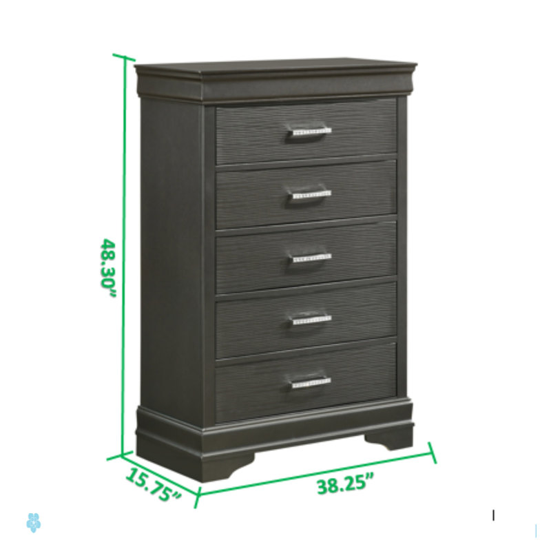 Commode moderne 5 tiroirs en bois, Gris