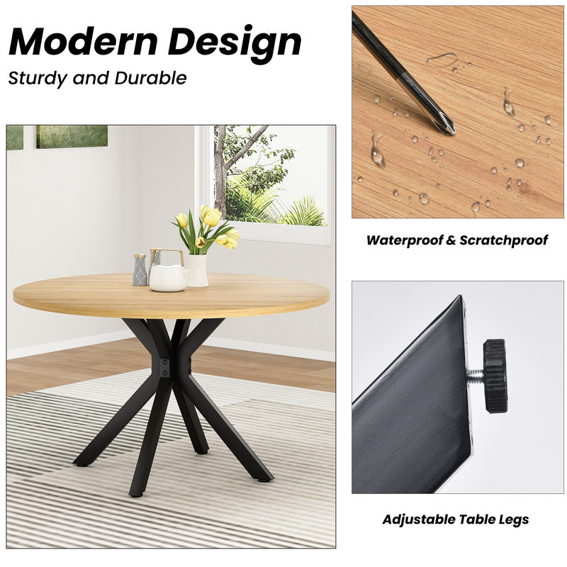 Table de salle à manger ronde pour 4 à 6 personnes, table de cuisine moderne Mid-Century avec base robuste, table de salle à manger en bois pour la cuisine