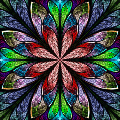 Tulsi " Multicolor Beautiful Fractal In Stained Glass Window Style. "