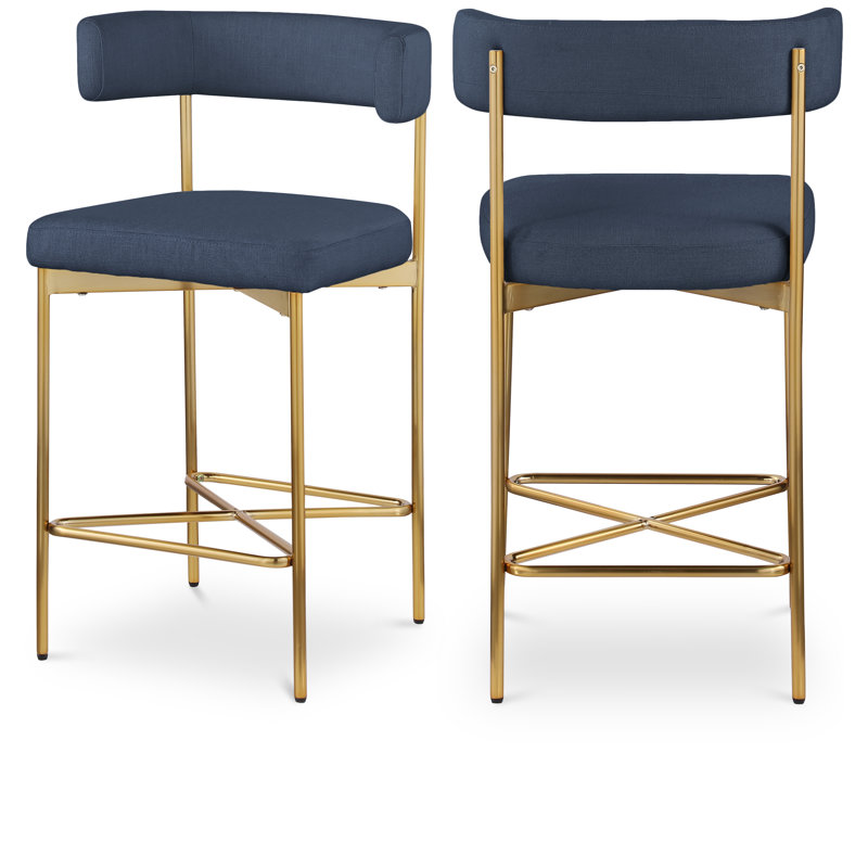 Klaas Upholstered Counter Stool with Metal Frame, Navy Linen Textured Fabric