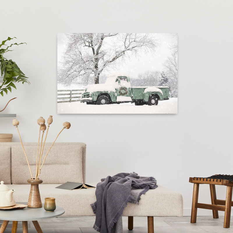 Paysage d'hiver contemporain enneigé pour Noël, H 36 po x l 24 po